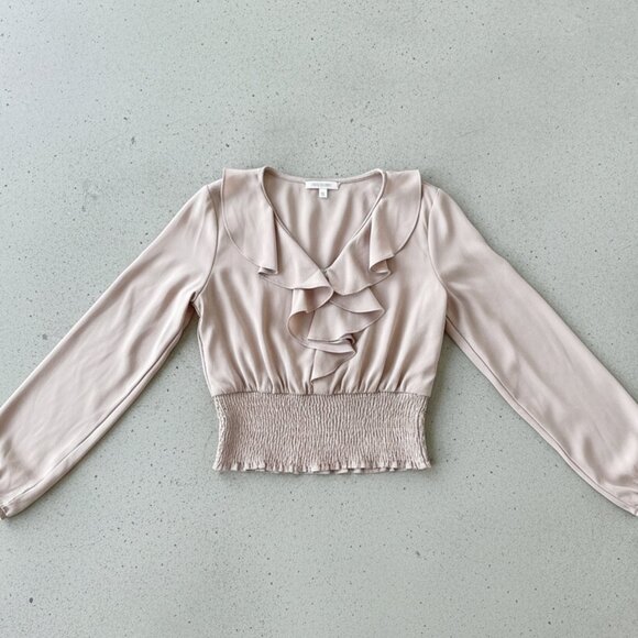 NWOT The Wren Top Long Sleeve Ruffle Back Tie Smocked Blouse L - Picture 8 of 10